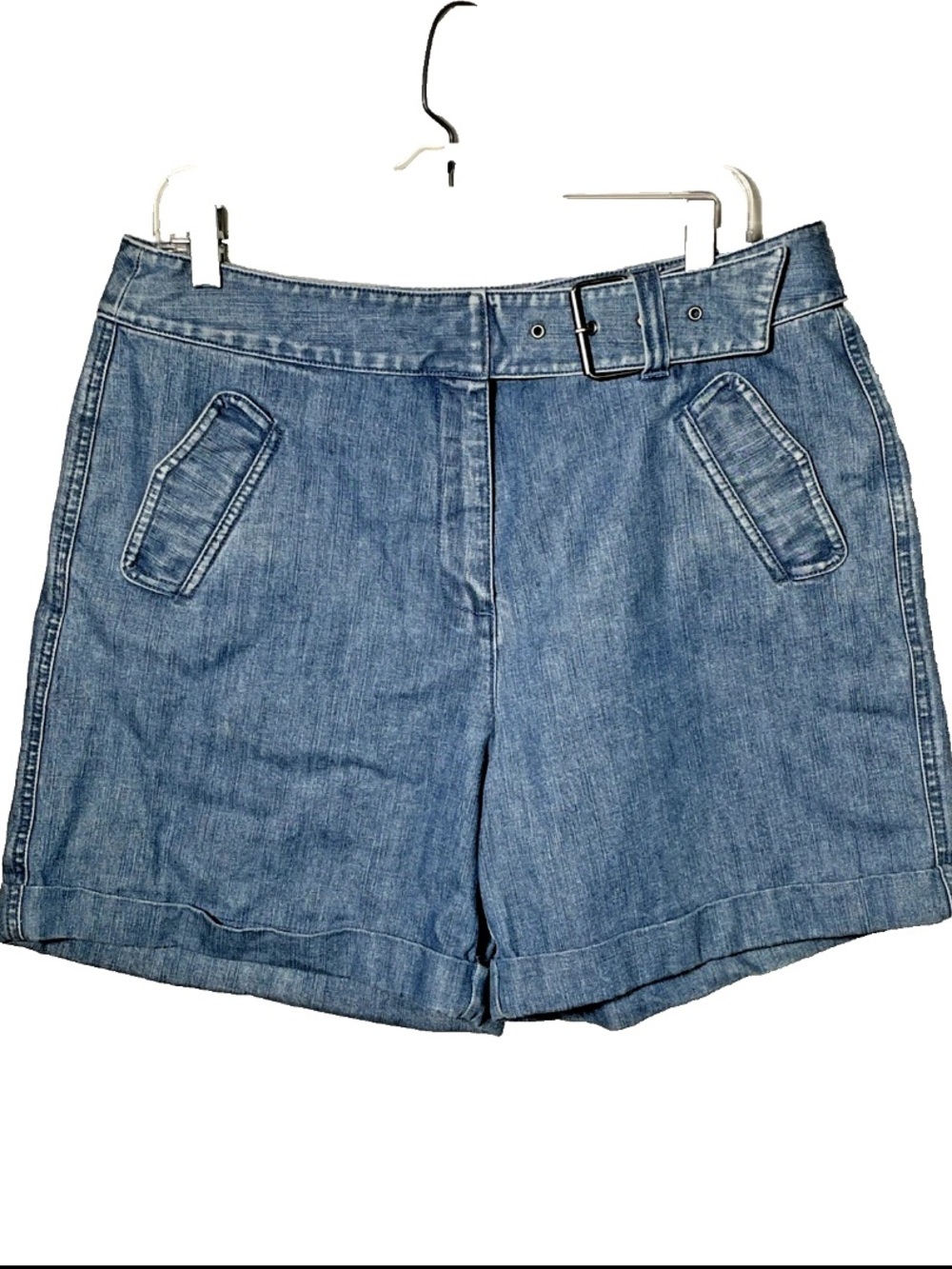 Talbots Vtg Y2K Cotton Medium Wash Denim Belted Cuffed Jean Shorts Women's 14